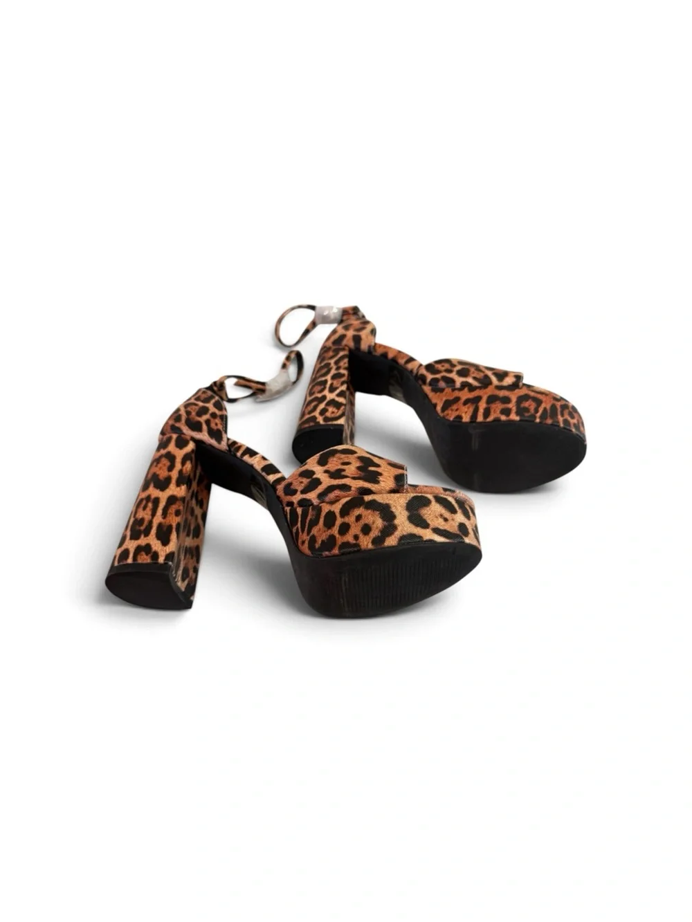 Leopard Print Open Toe Platform Chunky Heel/Ankle Strap Leopard Print/Never Worn